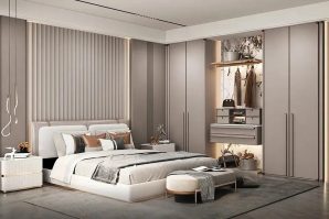 Modern Luxury Light Grey Bedroom Wardrobe Design - Nilo