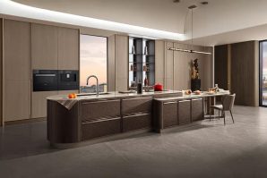 Italian Custom Wood Kitchen Cabinets with Island