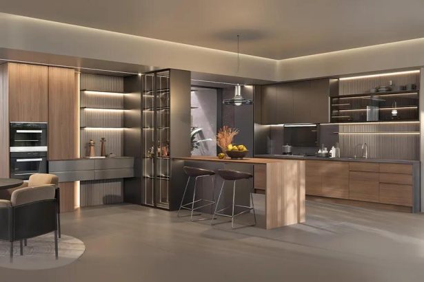 Walnut Veneer Kitchen Cabinet in Modern German Style PLCC24008