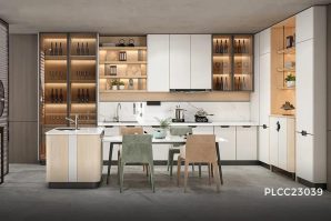 Modern White Kitchen Cabinets with Wood Accents - BROCADE