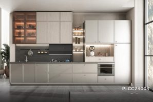 Single Wall Grey PVC Built-in Kitchen Cabinets - FEICHE