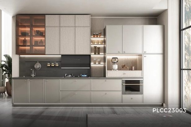 Single Wall Grey PVC Built-in Kitchen Cabinets - FEICHE