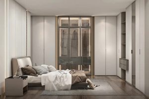 Modern Light Grey Wardrobe Design with Recessed Handles - Eleganza